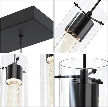 Tawson Alice 4-Light Chandelier Pendant Ceiling Light, Integrated Led and Bubble Glass, for Kitchen Island, Hallway, Entryway, Passway, Dining Room, Bedroom, Balcony Living Room (Black)