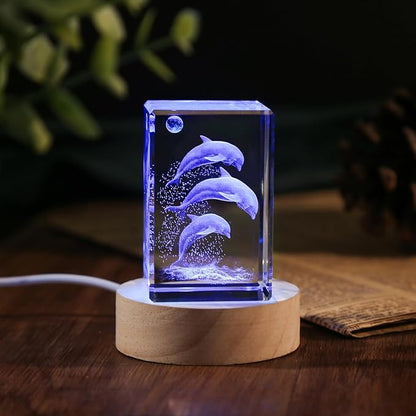 3D Crystal Dolphin Figurine Night Light with LED Base, Birthday Gift for Kids Women, Thanksgiving Christmas Valentines Anniversary Birthday Gifts