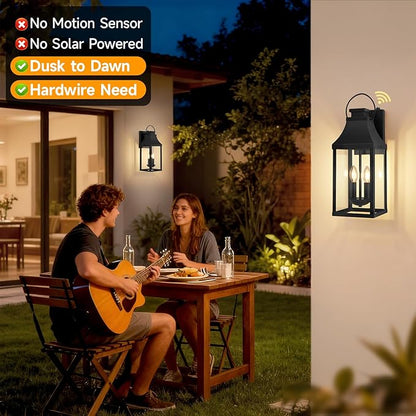 tewei Dusk to Dawn Outdoor Lighting Fixture, 20'' Large Porch Lights Outdoor Sconce Lights, 2-Light Black Exterior Lights for House Waterproof Outside Patio Lanterns for House Garage, 2-Pack