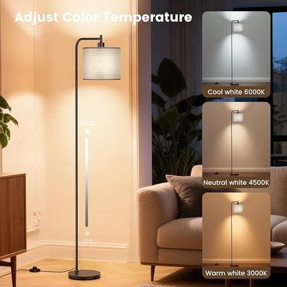 SIBRILLE Floor Lamp with Linen Shade, Dimmable Tall Standing Lamp with Remote Control & 3 Color Temperatures, Modern Corner Floor Lamps for Living Room Bedroom Office, 9W LED Bulb Included