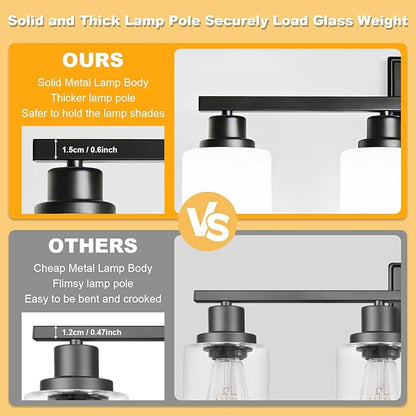 Unicozin 4-Light Bathroom Light Fixtures, Modern Black Vanity Light Over Mirror, Wall Sconces with Milky White Glass Shades for Living Room Bedroom Hallway E26 Base