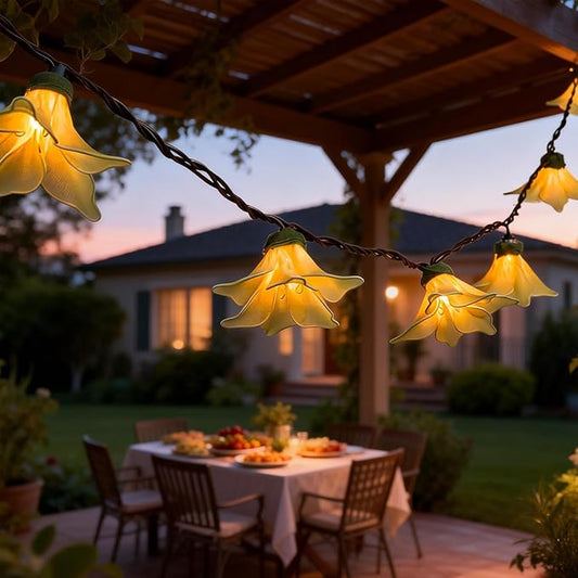 Flower String Lights Plug in with 10 LED Bulbs, Decorative Spring String Lights Indoor for Bedroom, Connectable Flower Fairy Lights Outdoor for Patio Garden Porch Floral Wedding Gifts(Yellow Lily)