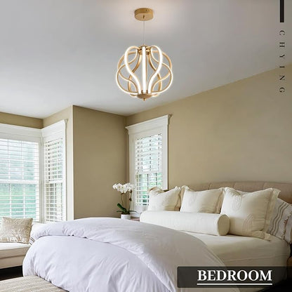 CHYING Modern Gold Chandelier with Remote Control, 10-Light 70W 3-Color Temperature Dimmable LED Chandelier for Dining Room, Hanging Adjustable Pendant Light for Living Room Kitchen Entryway Foyer