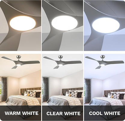 DWVO Ceiling Fan with Light, 52" Ceiling Fan with Remote, LED Tri-Color Temperature, 3 Blade Ceiling Fans Reversible 6 Speeds w/Quiet DC Motor for Bedroom, Living Room, Dining Room, Patio