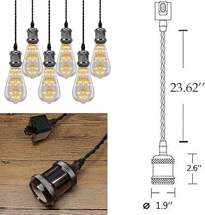Kiven 3 Pack H-Type 3 Wire Track Light,Rose Pendant Braided Fabric Flex Cord Length 23.62 in for Restaurant Chandelier Decorative Pendant Light Industrial Factory Pendant Lamp,Bulb Not Included