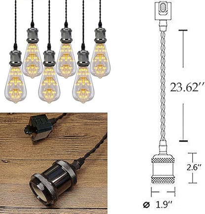 Kiven 3 Pack H-Type 3 Wire Track Light,Rose Pendant Braided Fabric Flex Cord Length 23.62 in for Restaurant Chandelier Decorative Pendant Light Industrial Factory Pendant Lamp,Bulb Not Included