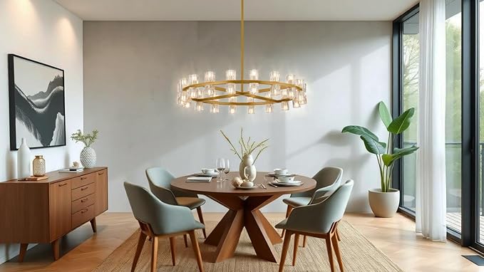 Modern 36 Inch Gold Crystal Wagon Wheel Chandelier, Large Round 36-Light Pendant Lighting Fixture, Adjustable Height for High Ceilings Living Room, Dining Room, Foyer, Entryways (gold-36in)