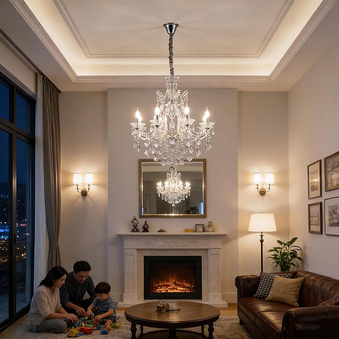 Modern Transparent Crystal Chandelier Light Fixture 6-Light，Luxurious Crystal Chandeliers Lighting for Living Room, Kitchen Island, Dinning Room, Bedroom (6 Lights)