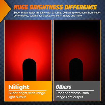 Nilight Trailer Tail Light 2PCS 6Inch Oval 23 LED Red Amber Chrome Frame Marker Clearance Stop Brake Turn Signal Running Taillight IP67 Waterproof for Trailer Truck Pickup Camper RV