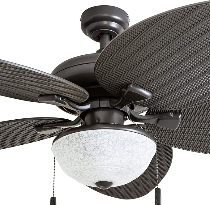 Honeywell Ceiling Fans Inland Breeze, 52 Inch Tropical Indoor Outdoor Ceiling Fan with Light, Pull Chain, Three Mount Options, Weather Resistant Blades - 50510-01 (Bronze)