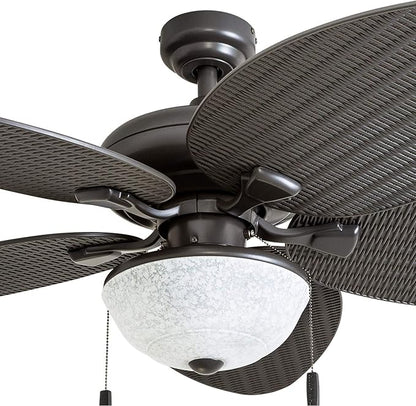 Honeywell Ceiling Fans Inland Breeze, 52 Inch Tropical Indoor Outdoor Ceiling Fan with Light, Pull Chain, Three Mount Options, Weather Resistant Blades - 50510-01 (Bronze)
