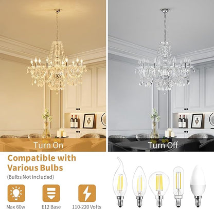 Large Crystal Chandelier, Modern Chrome Crystal Chandeliers for Dining Room Light Fixture, 10-Lights Large Pendant Light Fixtures Luxury Chandelier for Living Room Bedroom Foyer Entryway D26.8''