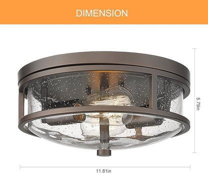 Flush Mount Ceiling Light Fixture, 12 inch 2-Light Modern Farmhouse Ceiling Light with Seeded Glass for Bedroom, Entryway, Kitchen Hallway, ROS88 ORB