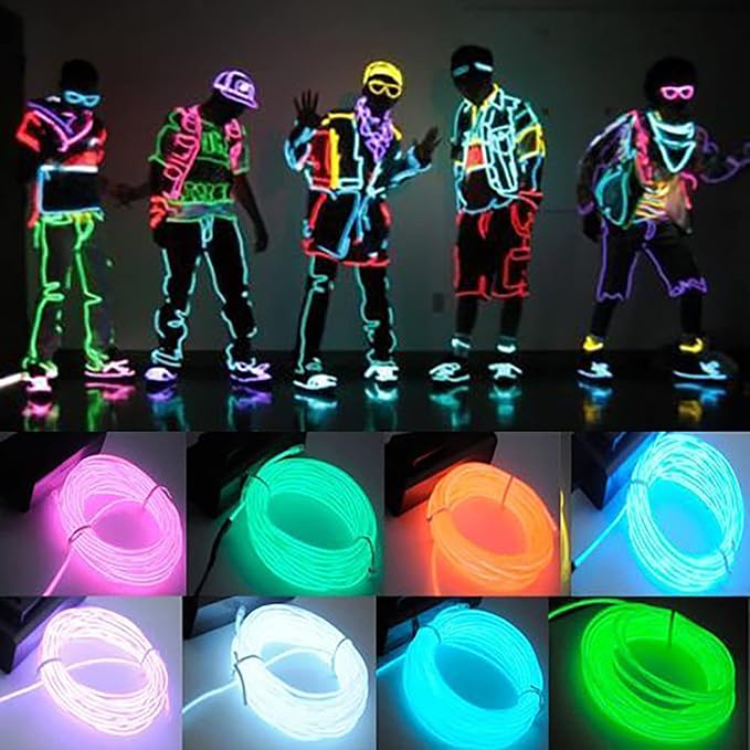 lychee 15ft EL Wire Neon Glowing Strobing Electroluminescent Light El Wire w/Battery Pack for Parties, Halloween Decoration (Yellow)