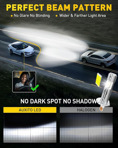 AUXITO H1 Bulb - 6X Brightness 6500K White, Plug & Play Installation, No Adapters Needed, 99% Vehicle Compatible, Enhanced Night Vision， Pack of 2