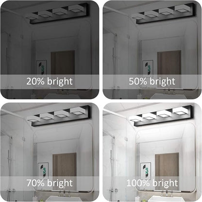 Ralbay Black Vanity Light Dimmable 4 Lights LED Modern Bathroom Vanity Lighting Fixtures Modern Stainless Steel Acrylic Rotable 360° Vanity Wall Light Over Mirror