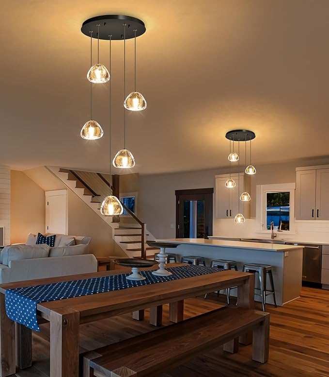 HAIXIANG Modern Glam Chandelier LED Kitchen Pendant Lights Island Lighting Remote Dimmable Fixtures Bubble Crystal Floating Chandelier Black Corner Pendants Light