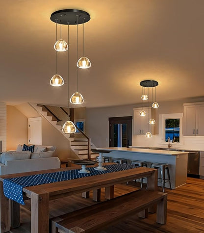 HAIXIANG Modern Glam Chandelier LED Kitchen Pendant Lights Island Lighting Remote Dimmable Fixtures Bubble Crystal Floating Chandelier Black Corner Pendants Light