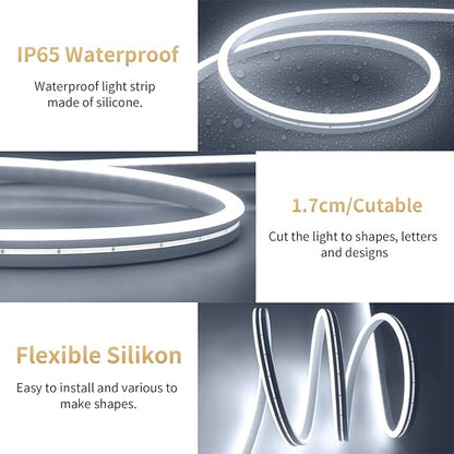 iNextStation USB LED Neon Lights Strip White, 6.6ft 5V Neon Rope Lights Waterproof Flexible Dimmable LED Neon Tape Lights for TV Backlight, Bedroom, Cabinet, Kitchen, DIY Lighting