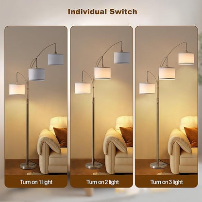 Floor Lamps for Living Room, 2400LM Super Bright Arc Floor Lamp with Remote Control, 3 Light Tall Floor Lights with Stepless Dimmable, 80" Mid Century Tree Floor Lamp for Bedroom, Office