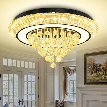32in Black Crystal Raindrop Chandelier Crystal Flush Mount Ceiling Light Modern Led Luxury Chandelier,Raindrop Chandeliers for Dining Room, Living Room