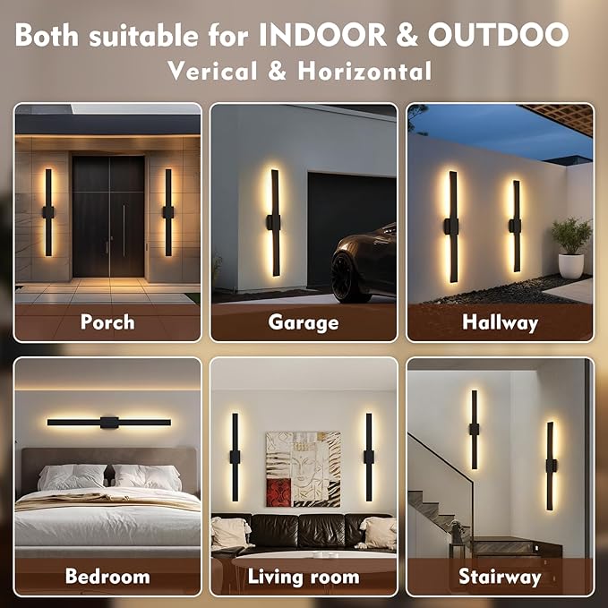 40.1inch Long Outdoor Modern LED Wall Light, Waterproof IP65 Warm White Led Wall Mount Lighting Fixture Black Outdoor Wall Sconces Outside Lights for House Garage Front Door Patio 2Pack