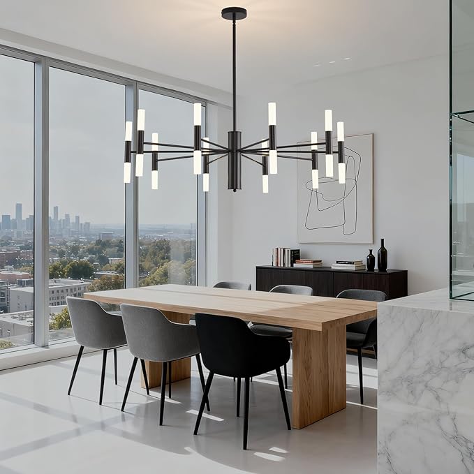 Black Modern Chandelier 20-Light, Large Farmhouse Round Candle Chandeliers with Acrylic Shades, 38.6" Dining Room Light Fixture for High Ceilings, Living Room, Foyer, Entryway, G9 Base