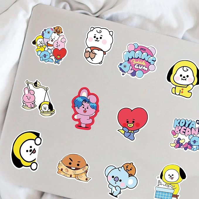 55pcs Cartoon BT21 Stickers for Water Bottle,Vinyl Waterproof BT21 Stickers for Laptop,Bumper,Skateboard,Water Bottles,Computer,Phone,Sticker for Kids Teens Adult