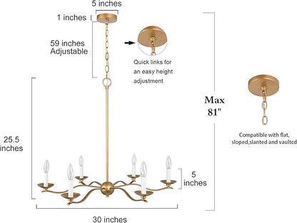 KSANA Dining Room Chandelier, 6-Light Farmhouse Gold Chandelier, Modern Hanging Light Fixture, 30’’ W x 25.5’’ H