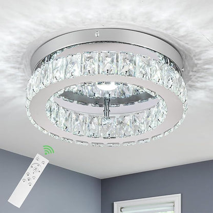 HOPGGIE 12 Inch Crystal Chandeliers LED Ceiling Light Flush Mount Ceiling Light Fixtures Modern Chandelier Light for Kitchen Closet Hallway Bedroom Foyer Laundry Room (Dimmable)