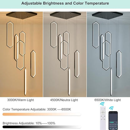GEADI Foyer Chandeliers for High Ceilings,6-Light Modern Dimmable Led High Ceiling Chandelier with Remote Control,Black Large Chandelier Staircase Pendant Light Fixture for Entryway(3000-6500K)
