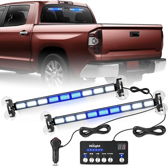 Nilight 162 LED Traffic Advisor Strobe Light Bar 2-in-1 Blue White Emergency Warning Hazard Lights with Controller 4 Switchable Color 36 Flash Pattern for Trucks Cars Tow Plow Construction Vehicles