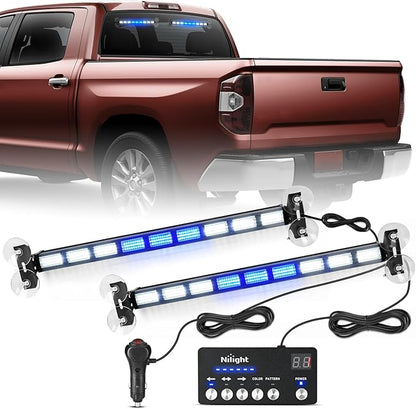 Nilight 162 LED Traffic Advisor Strobe Light Bar 2-in-1 Blue White Emergency Warning Hazard Lights with Controller 4 Switchable Color 36 Flash Pattern for Trucks Cars Tow Plow Construction Vehicles
