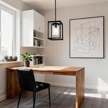 2 Pack Black Pendant Lights for Kitchen Island, Farmhouse 1-Light Iron Cage Metal Hanging Light with Clear Glass Shade, Industrial Lighting Fixtures for Living Room Bedroom Hallway Foyer
