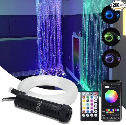 AMKI 6W RGBW Fiber Optic Curtain Light Kit, Bluetooth Waterfall Curtain Light for Window Kid Children Sensory Room Home Decoration with Flash Point Fiber Optic Cables 200strands 0.03in/0.75mm 6.5ft/2m