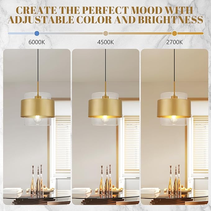 9.8" Modern Pendant Lights Kitchen Island, Hanging Light Fixtures with Durable Metal Shades, Adjustable Pendant Lights for Kitchen Island Bedroom Hallway, 2 Pack