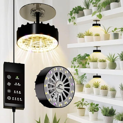 Suction Cup Grow Light for Indoor Plants, Full Spectrum LED Plant Light with Fan, Window Mount Growing Lamp for Seedlings & Succulents, CRI 90+, 2/4/8/12H Timer, 90° Lens, 2 Packs