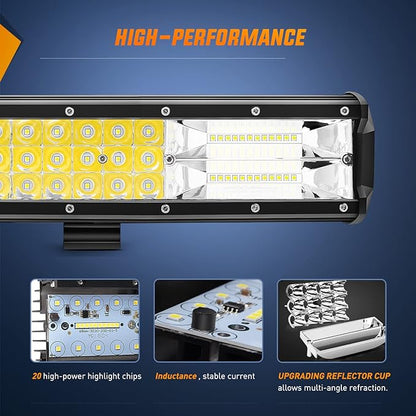 Nilight LED Light Bar 20Inch 288W Flood Spot Combo 28800LM Off Road Driving Lighting with Wiring Harness for Trucks Tractor Trailer Pickup Golf Cart SUV ATV UTV 4x4 Van Camper