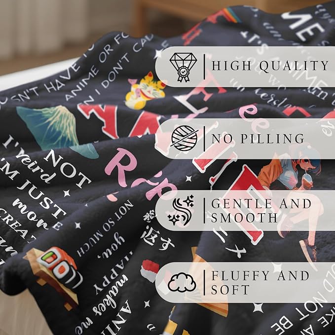 Anime Gifts for Men/Girls/Boys/Women/Him/Her, Kawaii Anime Blanket 60"X50", Unique Christmas/Valentines Day/Graduation Birthday Gifts for Animes Lovers/Fans, Animes Room Decor/Stuff