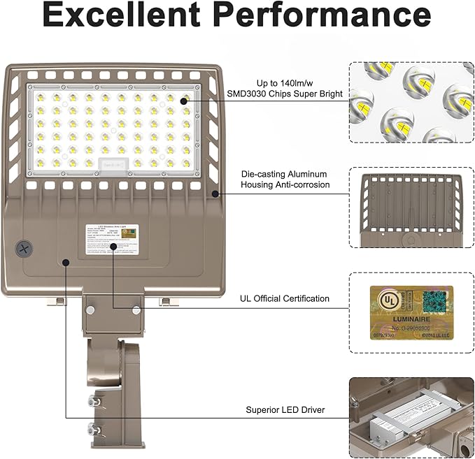 480V LED Parking Lot Lights 150W 21000LM LED Shoebox Pole Lights Fixture 400W HID/HPS Replacement 5000K IP65 AC 277-480V UL Listed Outdoor Area Street Security Lighting for Stadium Roadways