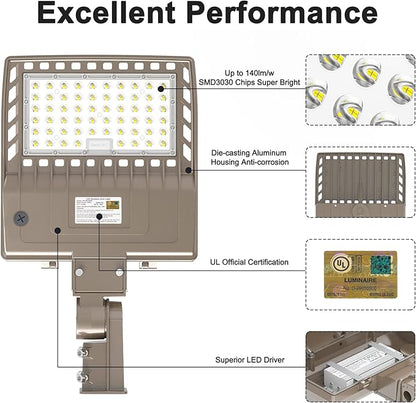 480V LED Parking Lot Lights 150W 21000LM LED Shoebox Pole Lights Fixture 400W HID/HPS Replacement 5000K IP65 AC 277-480V UL Listed Outdoor Area Street Security Lighting for Stadium Roadways