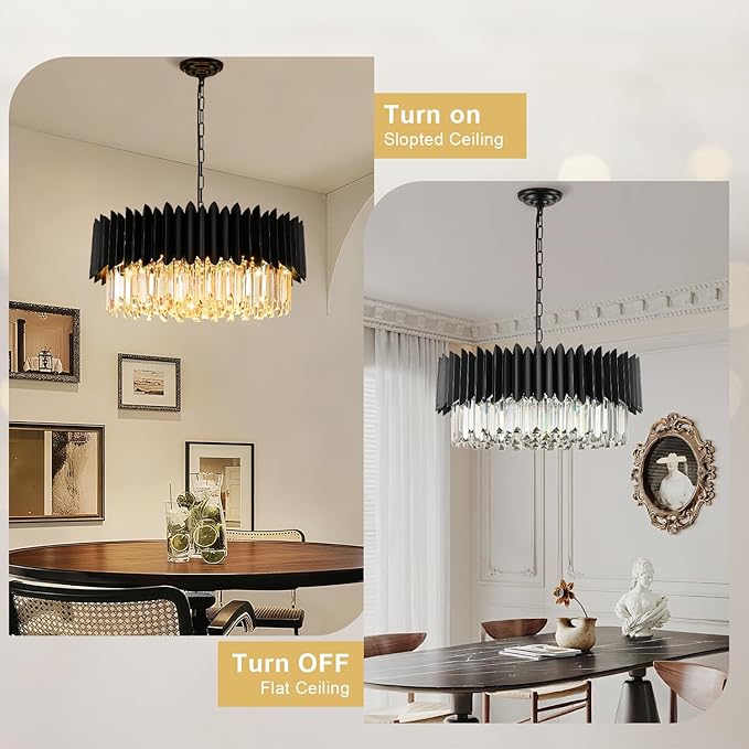 Modern Black Crystal Chandelier 24" 10-Light 5-Tier K9 Crystal Round Pendant Light Large Crystal Chandeliers for Dining Room Living Room Kitchen Island