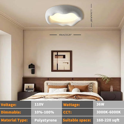 JAYMP Modern Ceiling Light, LED Dimmable Remote Control Ceiling Lamp for Dining Room Living Room Japanese Wabi-Sabi Style Lighting Fixture (Matte White, 49cm/19.3inch)