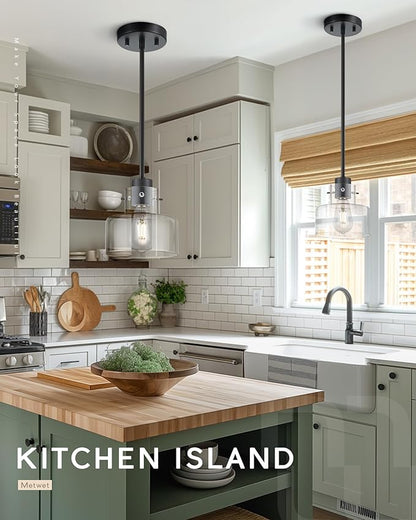 Matte Black Pendant Lights Kitchen Island, 6" Pendant Light Fixtures Over Island with Clear Glass Shade, Modern Kitchen Island Lighting for Dining Room Entryway, PL124-MB-G-1PK