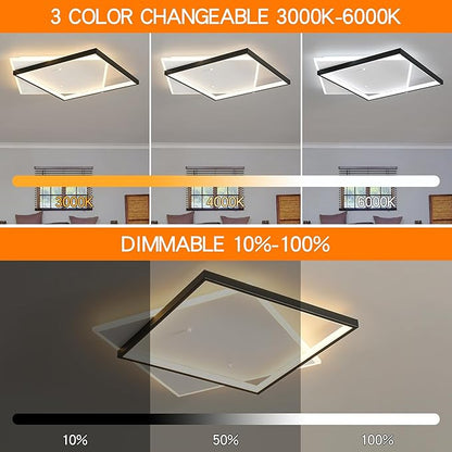 Shine LUEST Black Modern LED Bedroom Ceiling Light Dimmable Flush Mount Ceiling Light Fixture 22" Square Ceiling Lamp with Remote Control Kitchen Lighting Fixture Ceiling,Suitable for Bedroom,Hallways