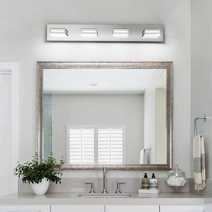 LED Modern Bathroom Light Fixtures, 4-Light 30-Inch Chrome Vanity Lights for Bathroom Lighting Fixtures Over Mirror, 6000K Cool White 350° Rotatable Wall Lamp