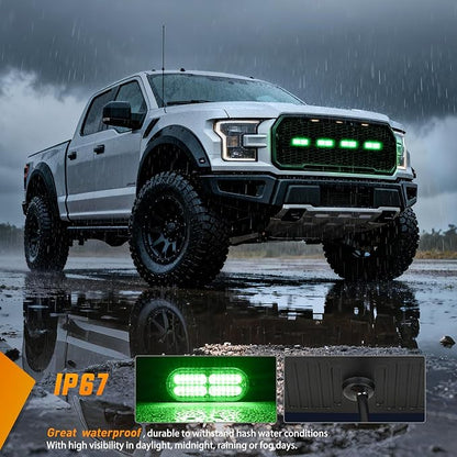 Nilight 4PCS 24LED Emergency Strobe lights 12V 24V Green Surface Mount Grille Hazard Safety Warning Light Sync Feature Side Flashing Marker Flash for Car Truck Campers