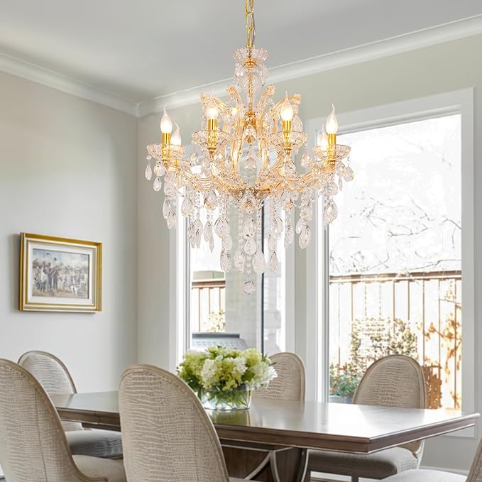 Modern Gold Chandelier Maria Theresa Crystal Chandelier 8 Lights Luxury Top K9 Crystal Chandelier Lighting Fixture for Dining Room, Bedroom, Living Room, Kitchen Island, Foyer