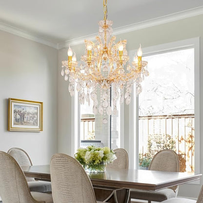 Modern Gold Chandelier Maria Theresa Crystal Chandelier 8 Lights Luxury Top K9 Crystal Chandelier Lighting Fixture for Dining Room, Bedroom, Living Room, Kitchen Island, Foyer