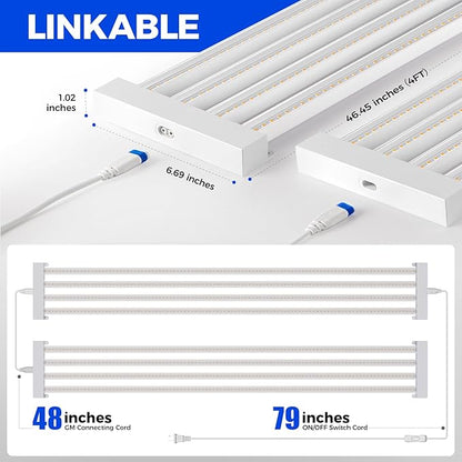 Barrina TX-L84 4FT LED Grow Light, 336W (4 x 84W), 4 Panel Wider Coverage, Full Spectrum, High PPFD, Mechanical Timer, Linkable, Hanging Light, Plant Stand with Grow Light for Indoor, Seeding, 4 Packs